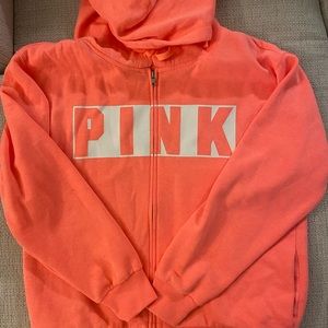 PINK zipper sweat shirt with hood